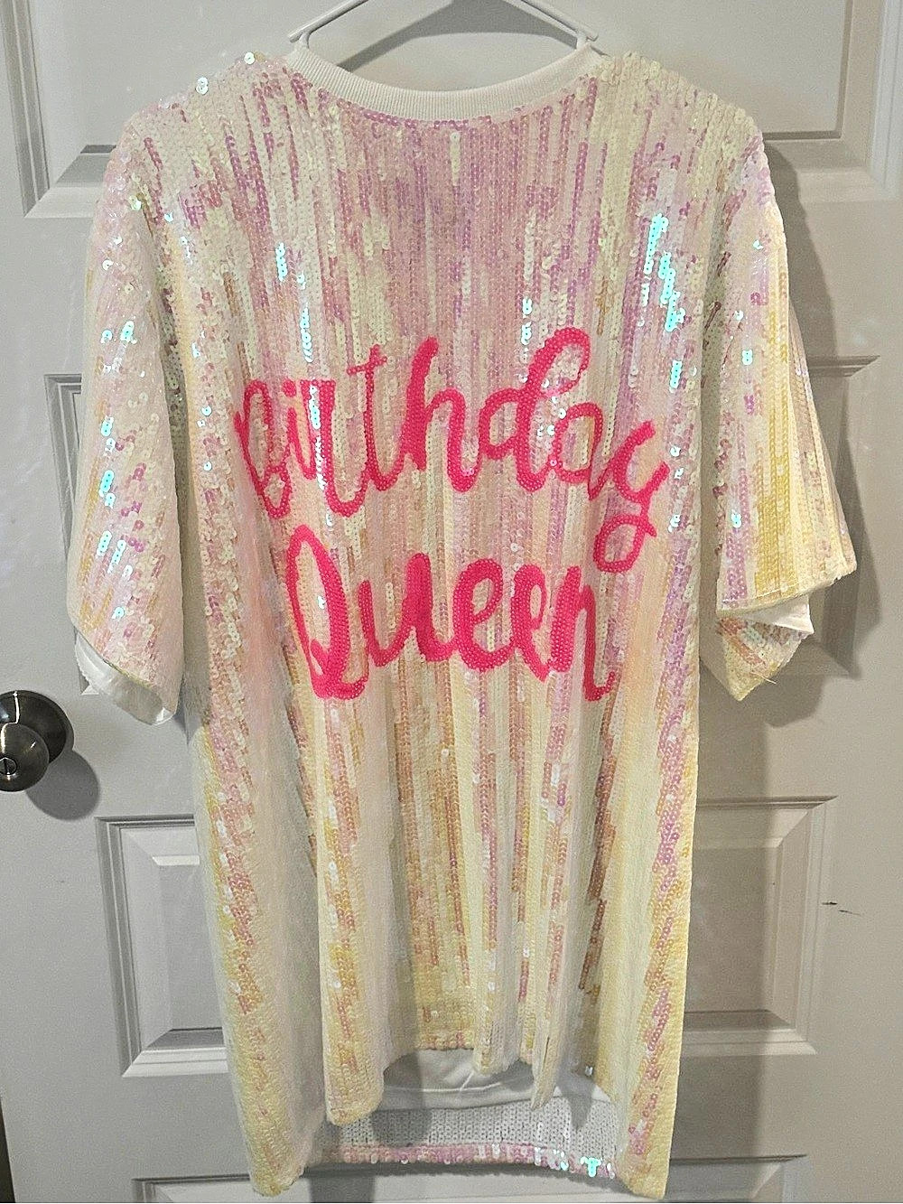 Fashion Nova Birthday Queen Sequin Tunic Pink & Yellow